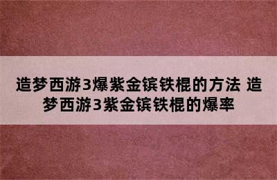 造梦西游3爆紫金镔铁棍的方法 造梦西游3紫金镔铁棍的爆率